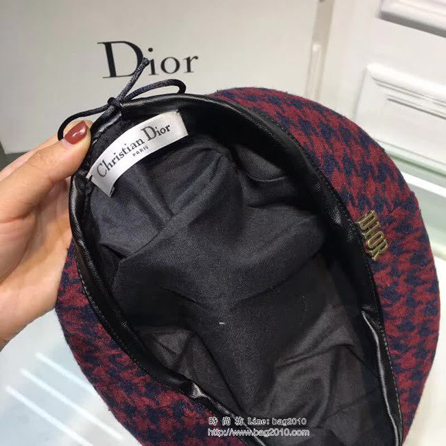 DIOR迪奧 經典款 燈芯絨千鳥格貝蕾帽 LLWJ7602